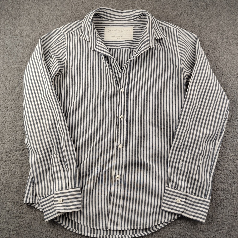 Grant & Grace The Monte Carlo shirt Button Up Size Large Womens Striped Beach